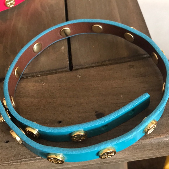 2 Tory Burch leather wrist wraps one pink 1 Bl new - Picture 7 of 12